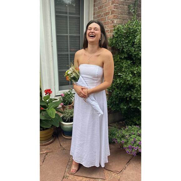 FAVORITE DAUGHTER White Cotton Strapless Favorite Linen Midi Dress Size 8 - Picture 12 of 16